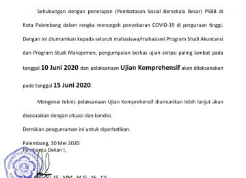 Pelaksanaan Ujian Skripsi Fakultas Ekonomi Tahun Akademik 2019/2020