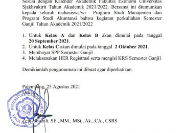 Awal Perkuliahan Semester Ganjil TA. 2021/2022