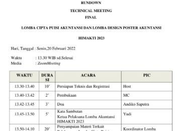 Rundown Technical Meeting Final Lomba Cipta Puisi Akuntansi & Lomba Design Poster Akuntansi HIMAKTI 2023