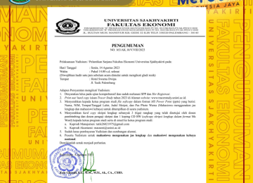 Pengumuman-Pelaksanaan Yudisium/Pelantikan Sarjana Ke-24 Fakultas Ekonomi Universitas Sjakhyakirti